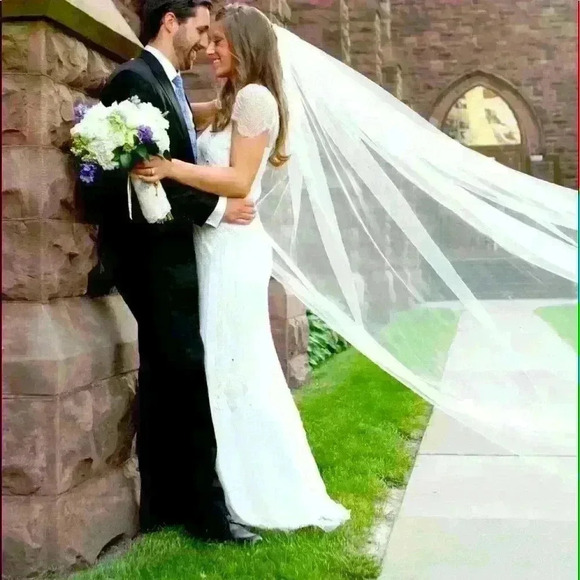 None Accessories - Chapel Length Veil 90 inches White Bride Bridal